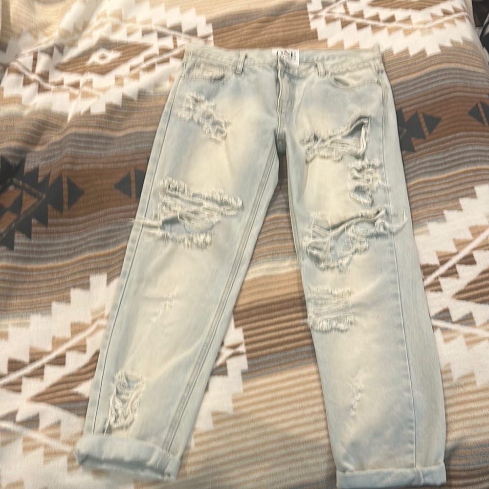 One Teaspoon Blue Boyfriend Jeans Distressed Casual